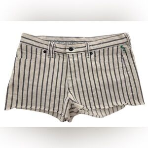 Madewell Women's Navy Blue White Striped Denim Raw Hem Cuffed Shorts Size 28